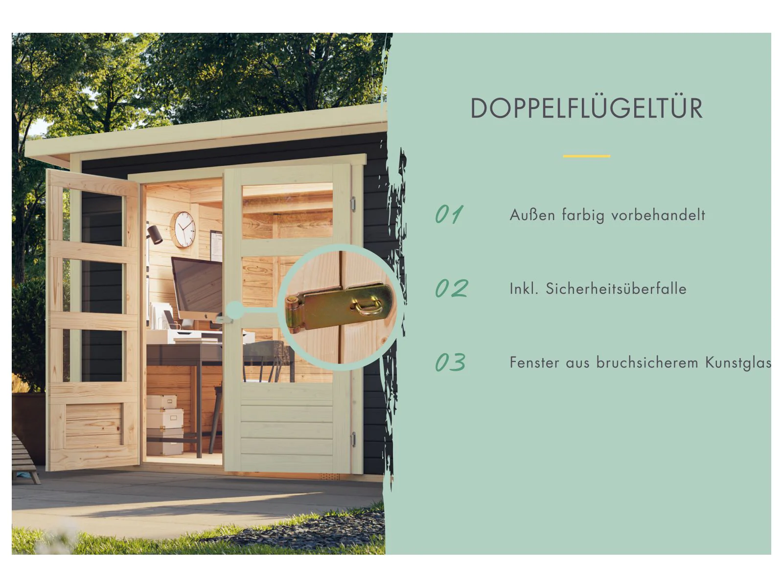 Karibu Gartenhaus Askola 4 in terragrau mit Anbaudach 2,40 Meter inkl. Rück-und Seitenwand - Image 6
