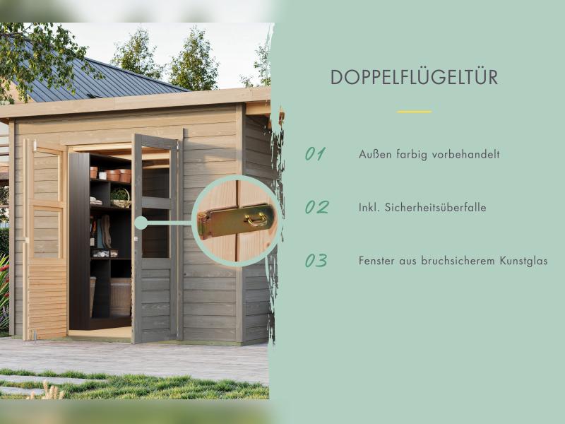 Karibu Gerätehaus Merseburg 3 SET mit Anbaudach, vorvergraut - Image 6