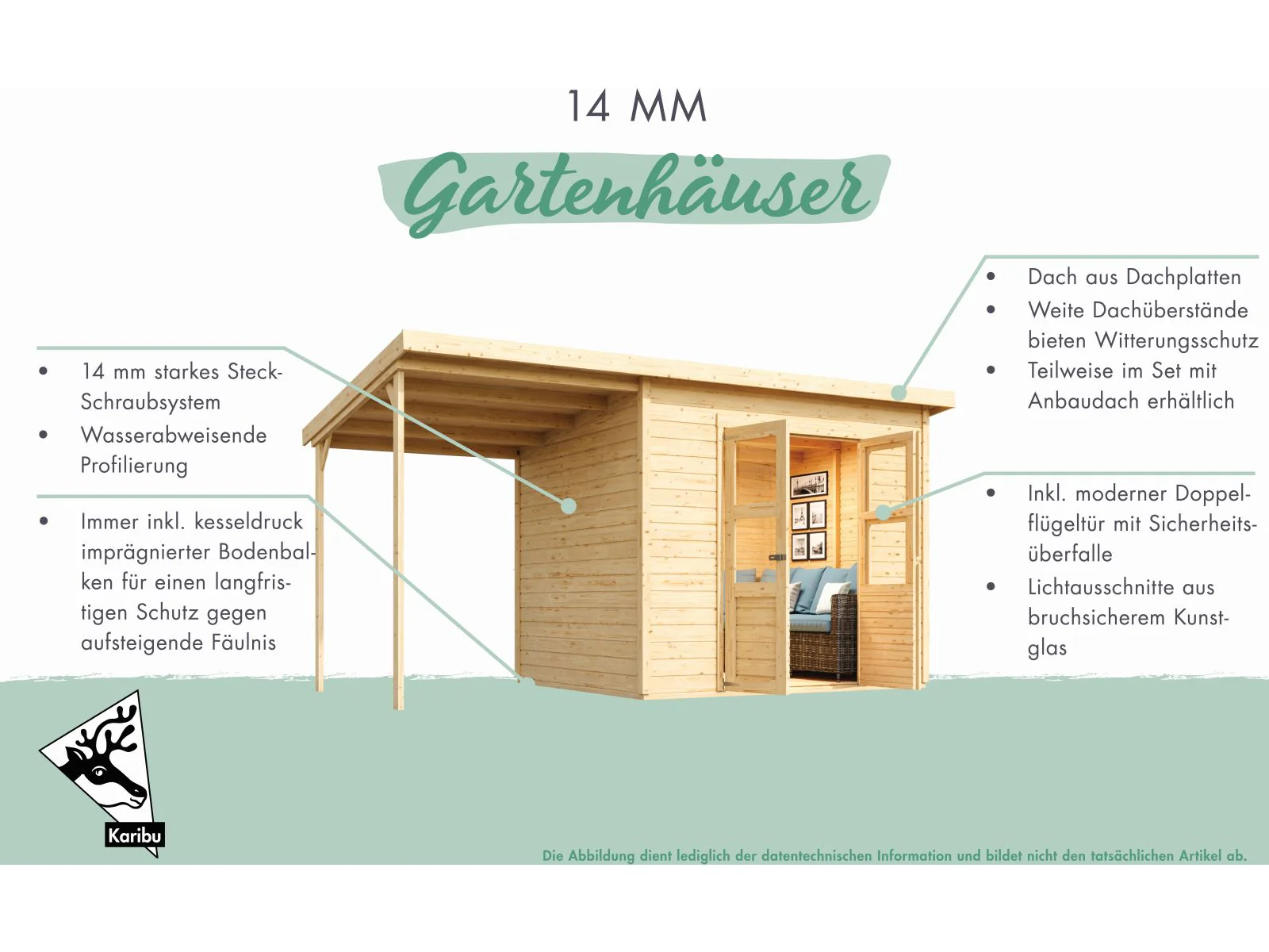 Karibu Gerätehaus Merseburg 4 SET mit Anbaudach - Image 6