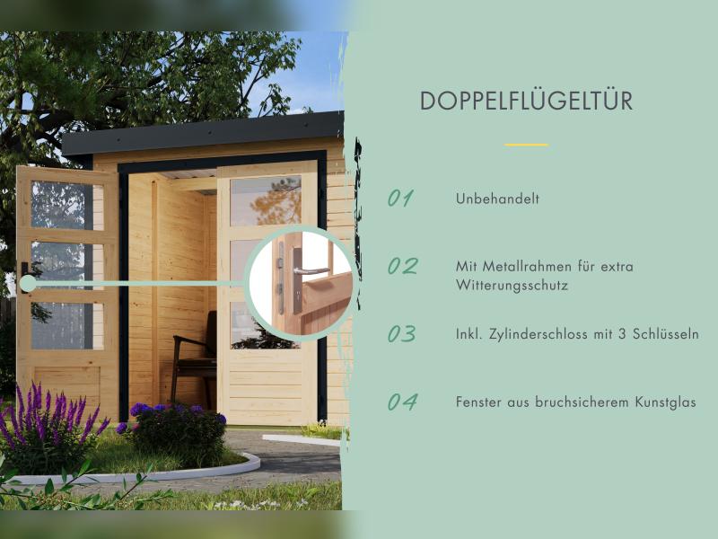 Karibu Hybrid Gartenhaus Pluto 6 A, naturbelassen/graualuminium inkl. 3 m Anbaudach - Image 5