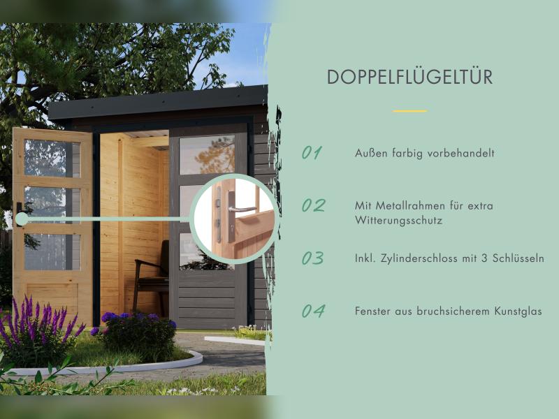 Karibu Hybrid Gartenhaus Pluto 6 B, terragrau/anthrazit inkl. 3 m Anbaudach - Image 5
