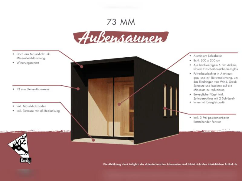 Karibu Saunahaus Miramar schwarz 73 mm inkl. 9 kW Ofen externe Steuerung mit Vorraum - Image 10