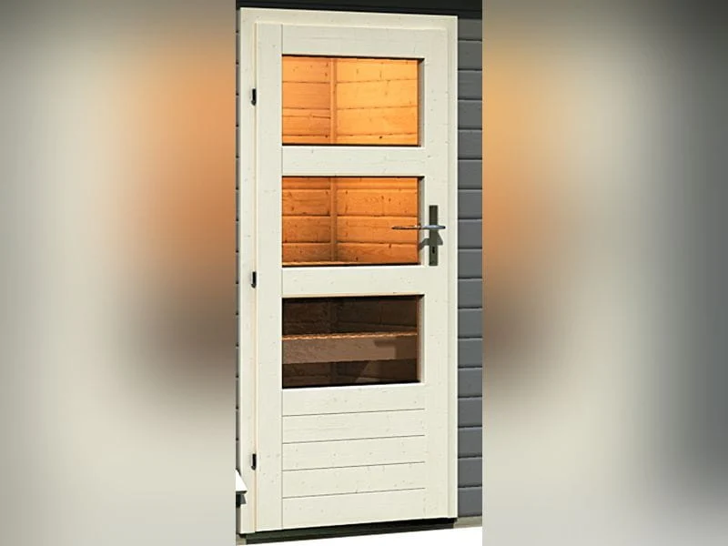 Karibu Saunahaus Skrollan 3 in terragrau 38 mm- 9 kW Ofen Ext. Strg - moderne Tür - Image 5