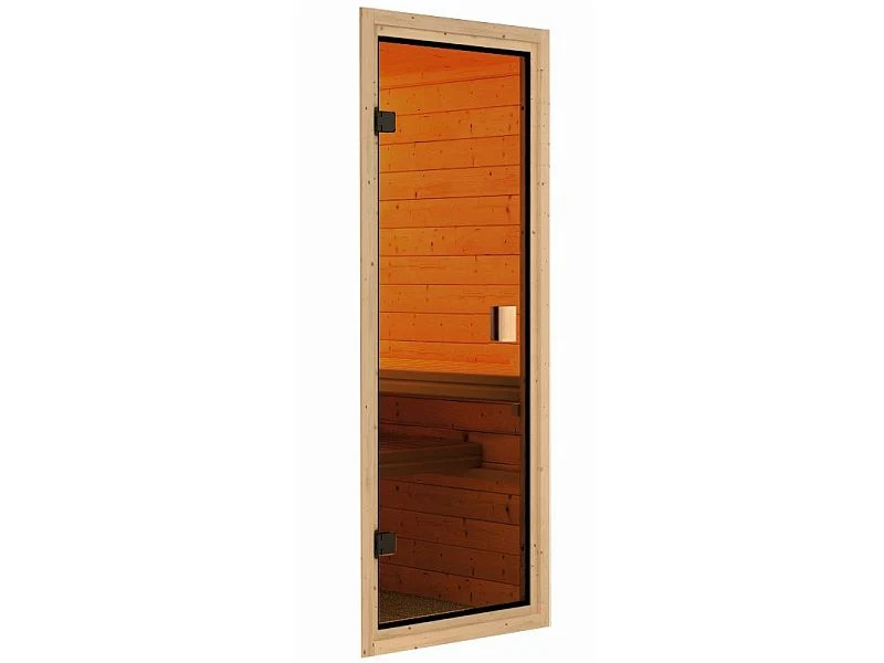 Karibu Saunahaus Skrollan 3 in terragrau 38 mm- 9 kW Ofen Ext. Strg - moderne Tür - Image 6