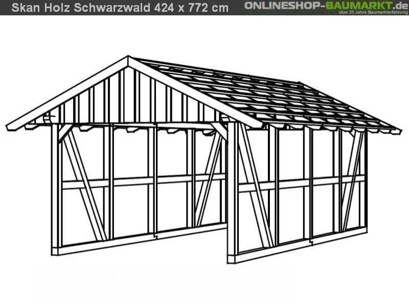 Skan Holz Carport Schwarzwald 424 x 772 cm mit Abstellraum - Image 3